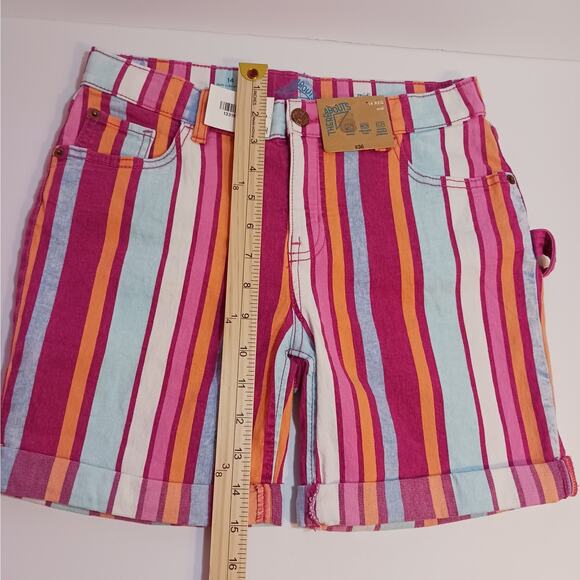 NWT ThereAbouts 5" Midi Shorts Girls 14R Pink Multi Striped Cuffed Hem - Picture 10 of 12